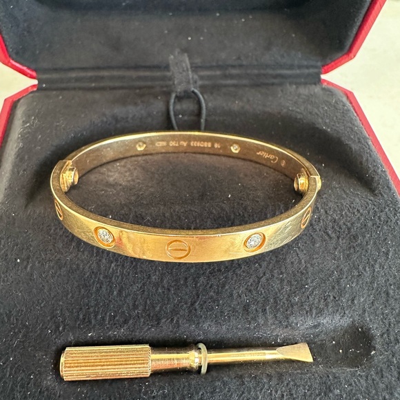Authentic Cartier Love Bracelet. Rose Gold with 4 Diamonds. Size 16 - Picture 2 of 10